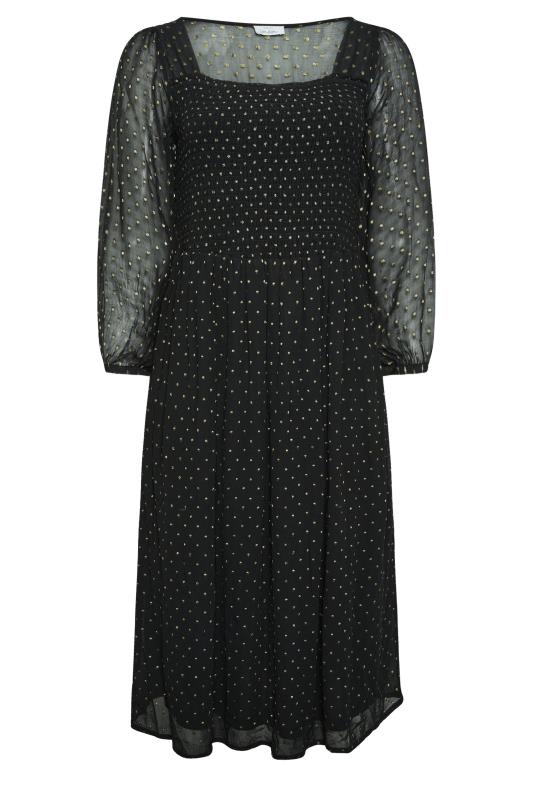 YOURS LONDON Plus Size Black Metallic Spot Print Shirred Midi Dress | Yours Clothing 5