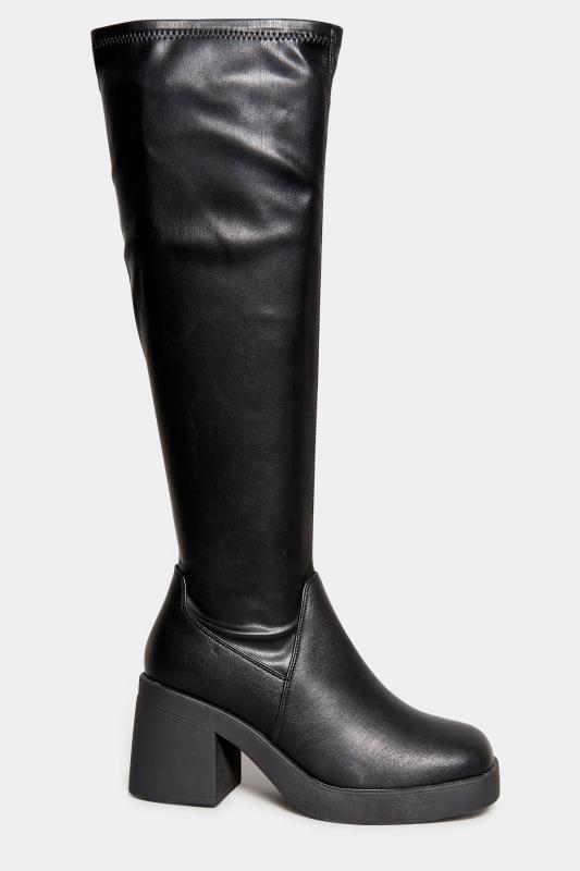 LIMITED COLLECTION Black Block Heel Stretch Knee High Boots In Wide E Fit | Yours Clothing  3