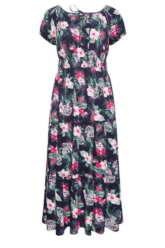 YOURS Plus Size Navy Blue Tropical Print Bardot Maxi Dress | Yours Clothing 6