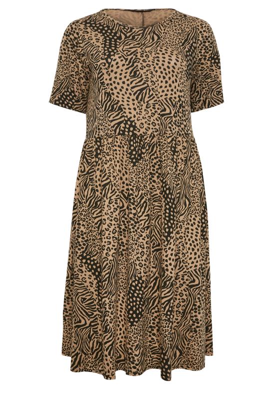YOURS Plus Size Brown Mixed Animal Print Midi Smock Dress | Yours Clothing 6
