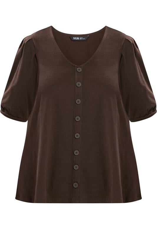 YOURS Plus Size Chocolate Brown Puff Sleeve Top | Yours Clothing 5