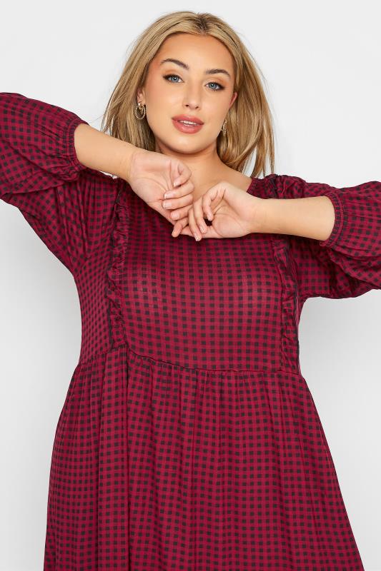 Plus Size Wine Red Check Tiered Midaxi Dress | Yours Clothing 4