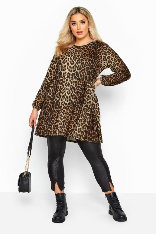 Brown Leopard Print Tiered Smock Tunic in Soft Touch_B.jpg