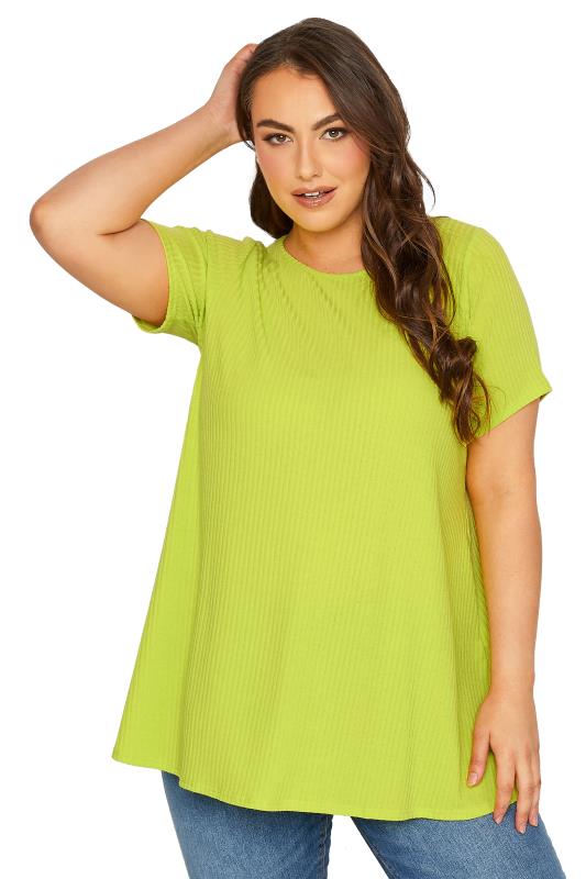 YOURS Curve Plus Size Lime Green Ribbed T-Shirt | Yours Clothing  7