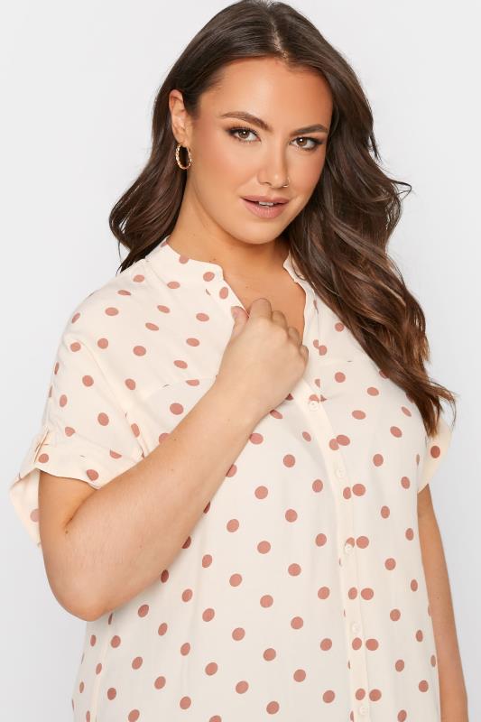 Plus Size Natural Brown Polka Dot Grown On Sleeve Shirt | Yours Clothing 4