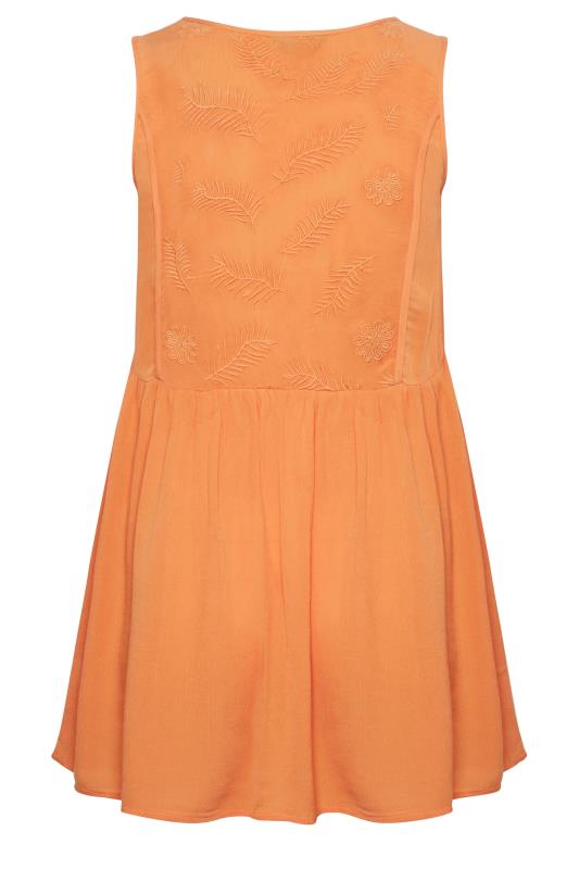 YOURS Plus Size Orange Embroidered Peplum Vest Top | Yours Clothing 8