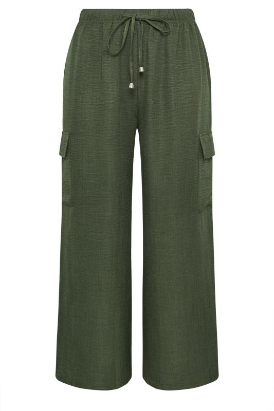 YOURS Plus Size Khaki Green Linen Look Cargo Trousers | Yours Clothing 5