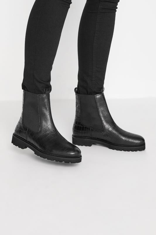 LTS Women's Black Croc Chelsea Boots In Standard Fit | Long Tall Sally 1