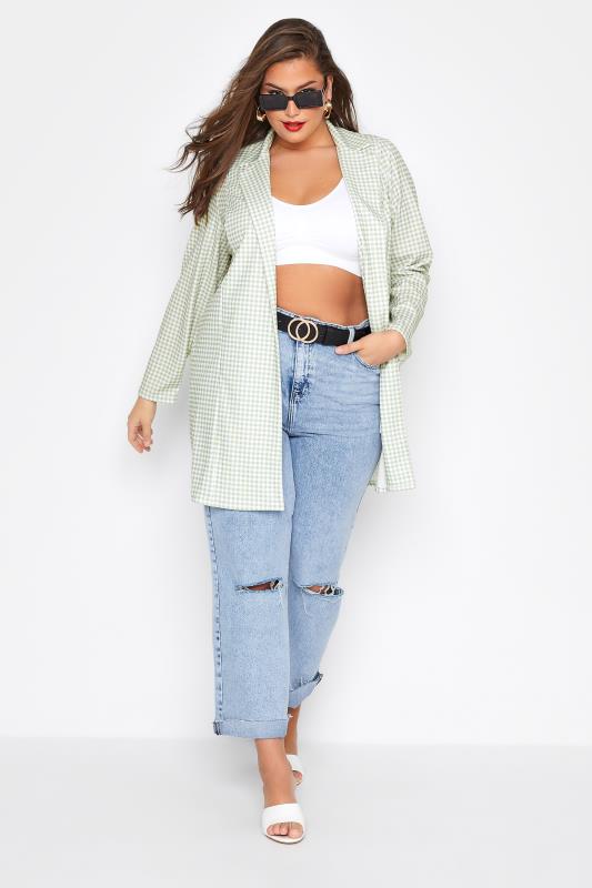 LIMITED COLLECTION Plus Size Sage Green Gingham Longline Blazer 2