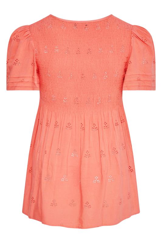 LIMITED COLLECTION Plus Size Coral Pink Embroidered Shirred Top | Yours Clothing 7