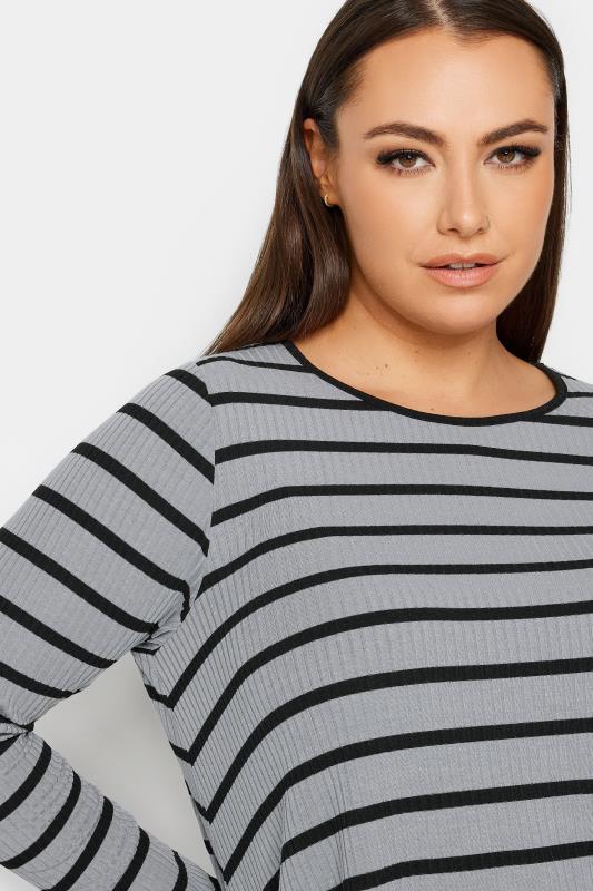 YOURS Plus Size Grey & Black Stripe Ribbed Swing T-Shirt | Yours Clothing 4
