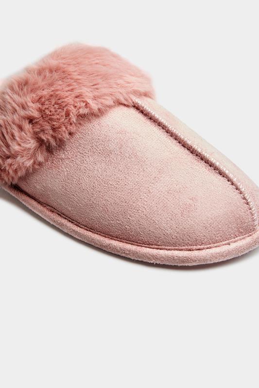 Pink Fur Cuff Mule Slippers In Extra Wide Fit_E.jpg
