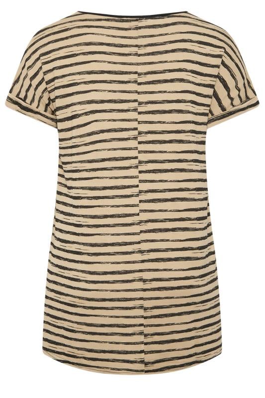 YOURS Plus Size Brown Stripe Print Dipped Hem T-Shirt | Yours Clothing 7