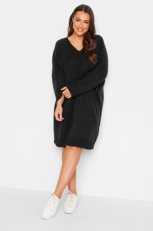 Plus Size Curve Black Drop Sleeve Knitted Jumper Dress | Yours Clothing 2