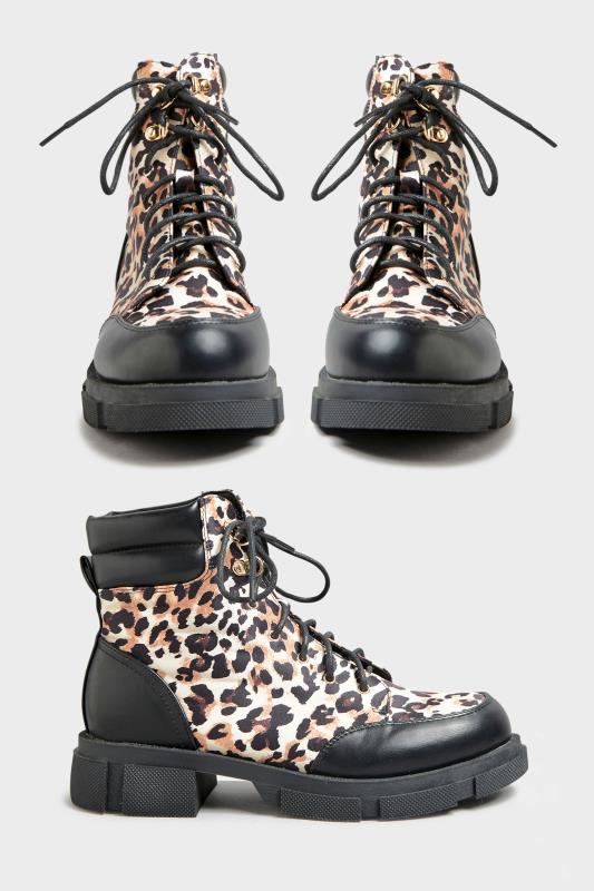LIMITED COLLECTION Black Leopard Faux Leather Lace Up Boots In Wide E Fit 2