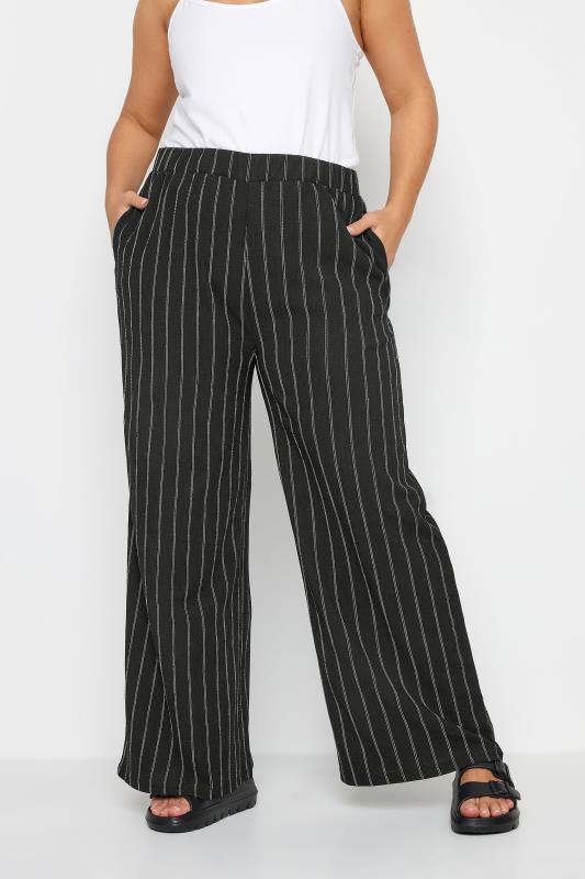  Grande Taille YOURS Curve Black Stripe Textured Wide Leg Trousers