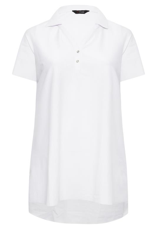 YOURS Plus Size White Ribbed Polo Top | Yours Clothing 6