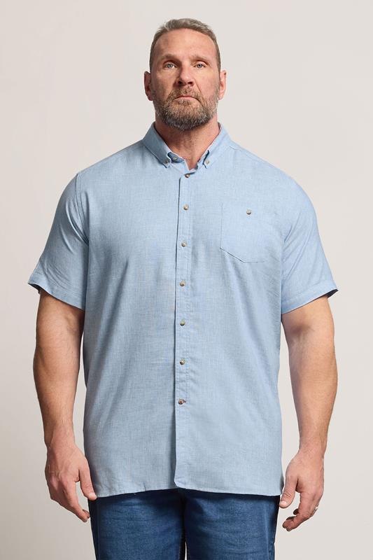 D555 Big & Tall Light Blue Linen Mix Pocket Shirt | BadRhino 1