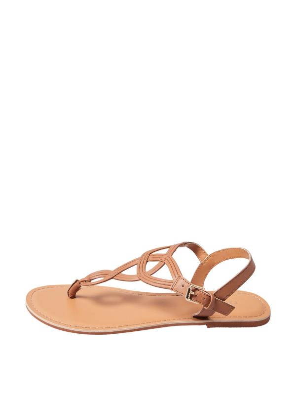 LTS Tan Brown Leather Swirl Toe Post Flat Sandals In Standard Fit | Long Tall Sally 7