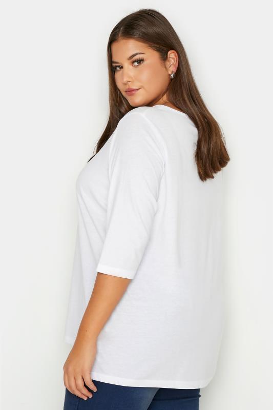 Plus Size White V-Neck Essential T-Shirt | Yours Clothing  3