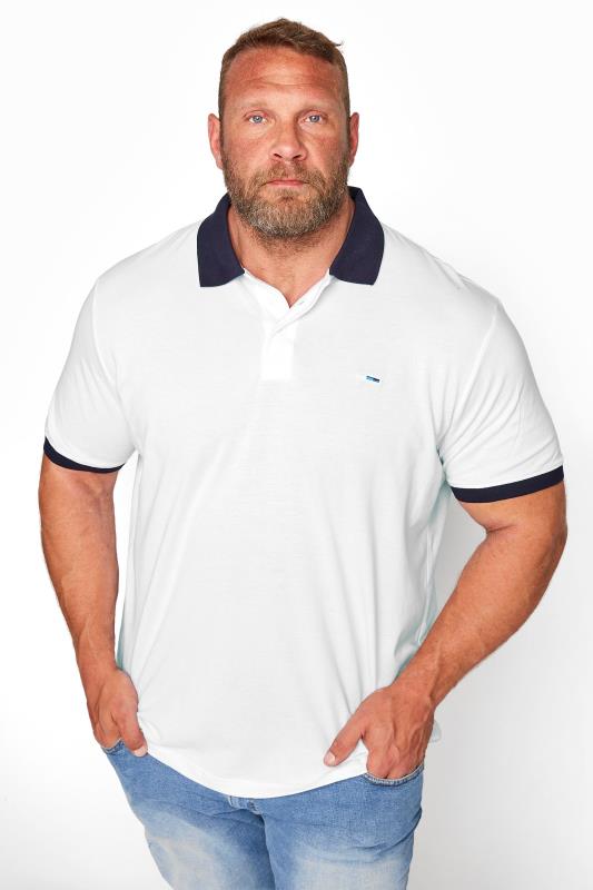 BadRhino Big & Tall White & Navy Blue Contrast Polo Shirt_M.jpg