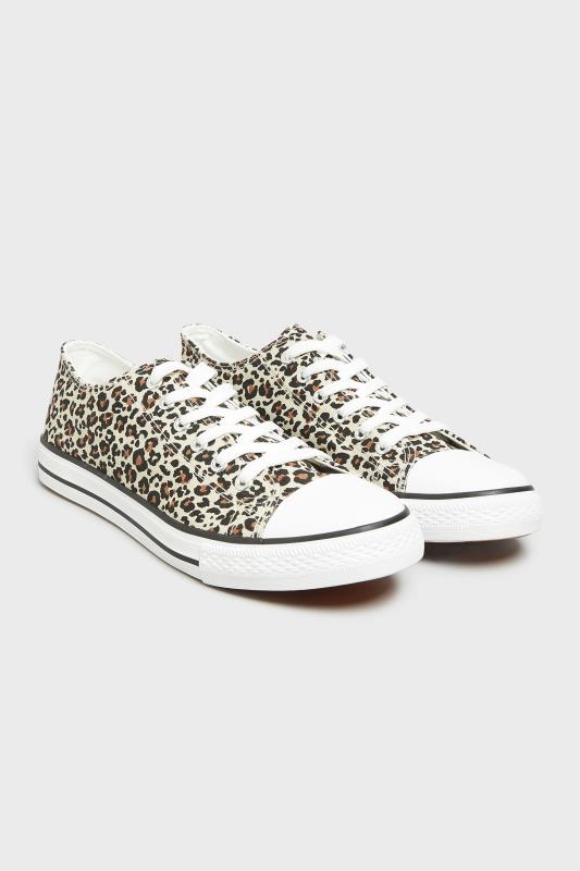LTS Brown Leopard Print Canvas Low Trainers In Standard D Fit 2