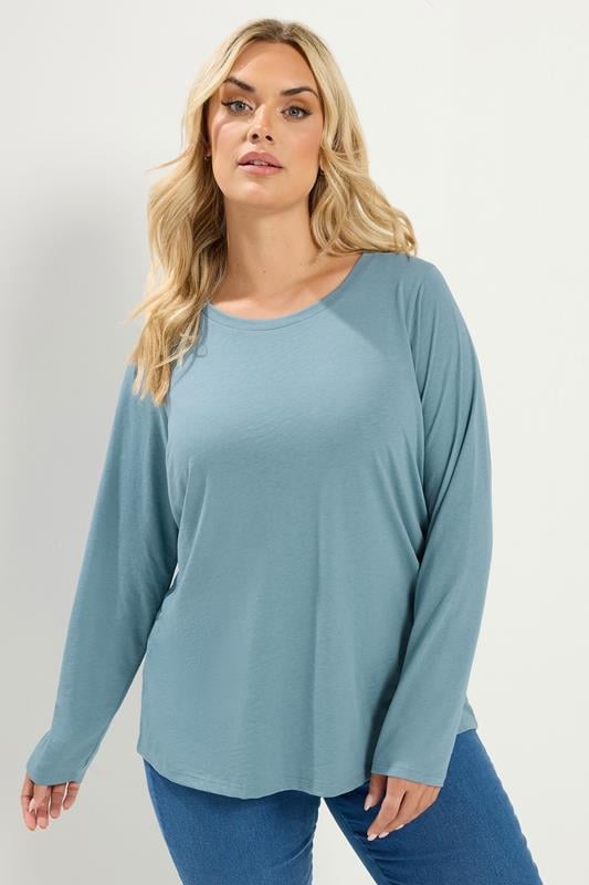  YOURS Curve Light Blue Long Sleeve Core T-Shirt