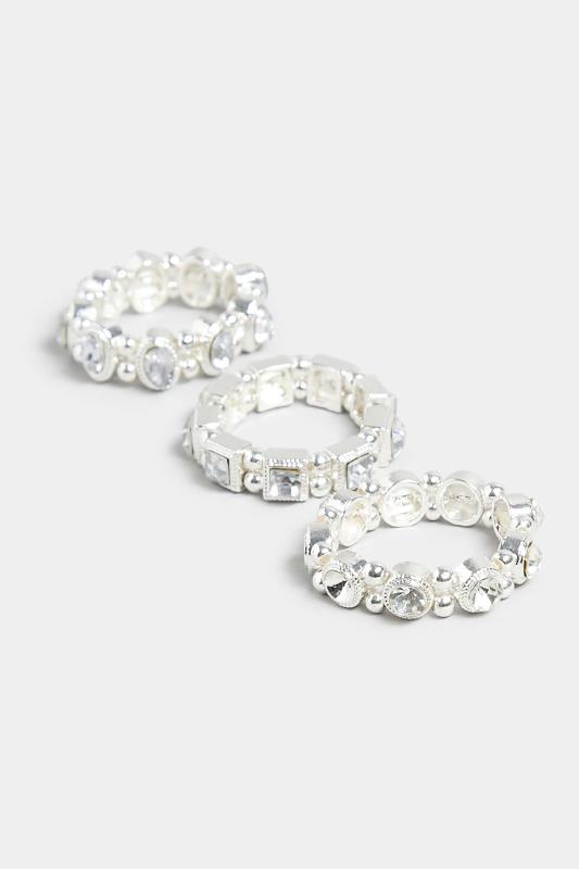 3 PACK Silver Diamante Stretch Rings 1