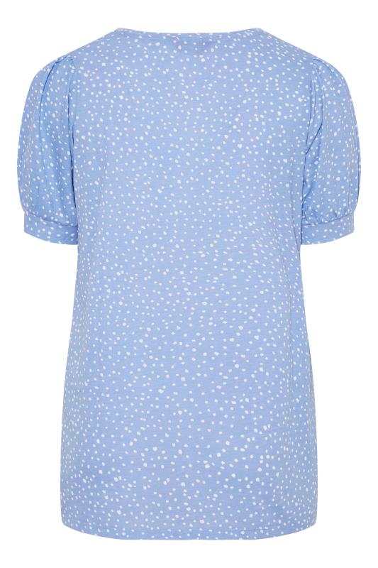 Plus Size Blue Spot Print Puff Sleeve Top | Yours Clothing  7