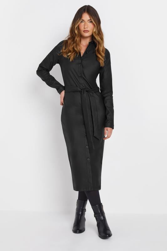 LTS Tall Black Coated Midi Shirt Dress | Long Tall Sally 3