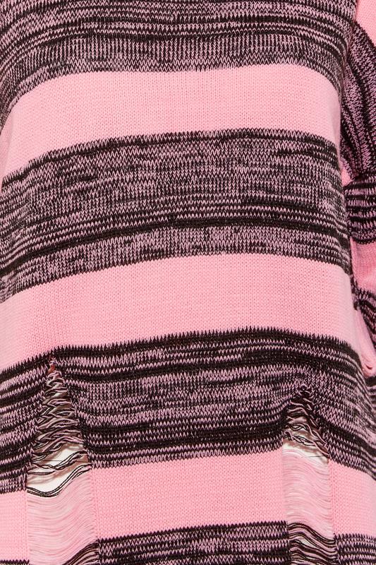 Plus Size Pink Distressed Stripe Oversized Jumper | Yours Clothing 5