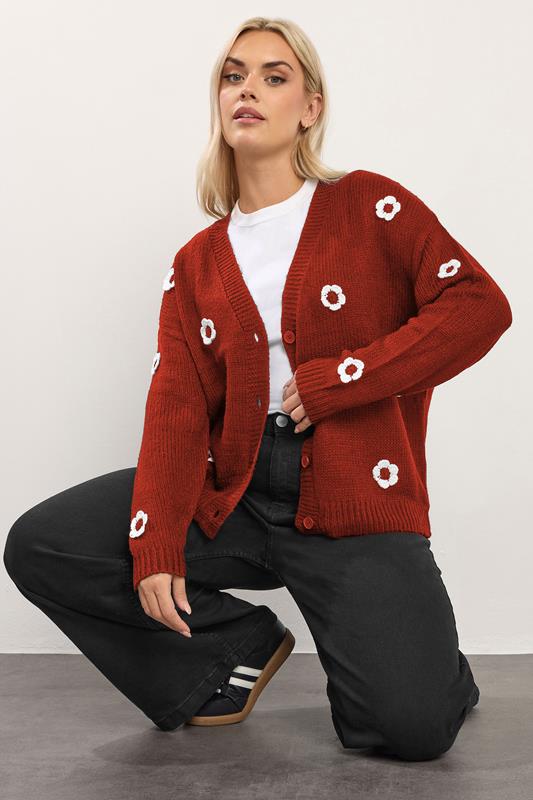  YOURS Cardigan rouge à fleurs appliquées