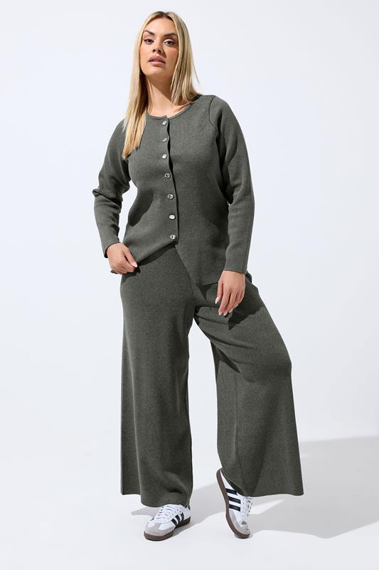 LIMITED COLLECTION Plus Size Grey Knitted Trousers | Yours Clothing 1