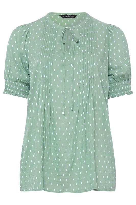 EVANS Curve Dobby Tie Neck Green Sage Blouse | Evans 5