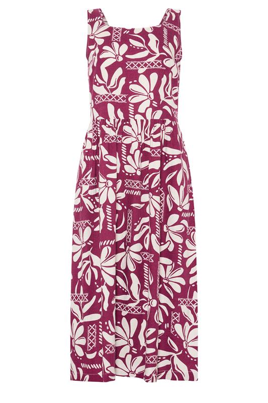M&Co Berry Purple Floral Linen Midi Dress | M&Co 6