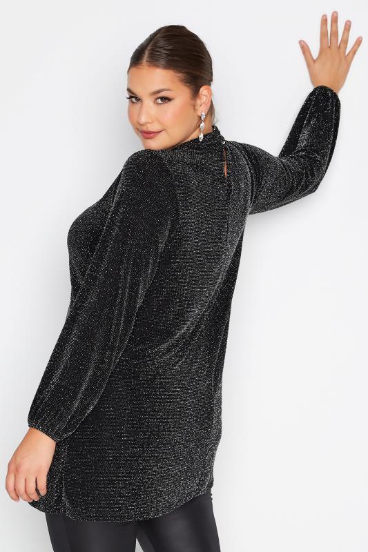 YOURS LONDON Plus Size Black & Silver Glitter Cut Out Swing Top | Yours Clothing 3