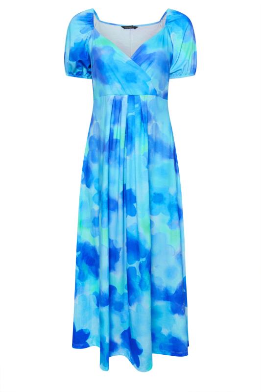 LIMITED COLLECTION Plus Size Blue Blur Floral Print Wrap Maxi Dress | Yours Clothing 5