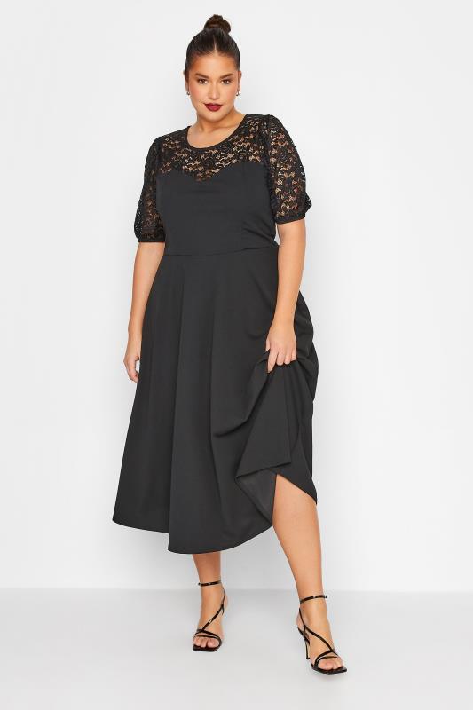  Grande Taille LTS Tall Black Lace Midi Dress