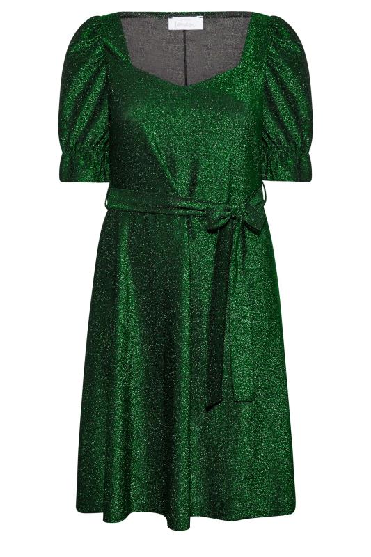 YOURS LONDON Plus Size Green Glitter Puff Sleeve Midi Dress | Yours Clothing 6