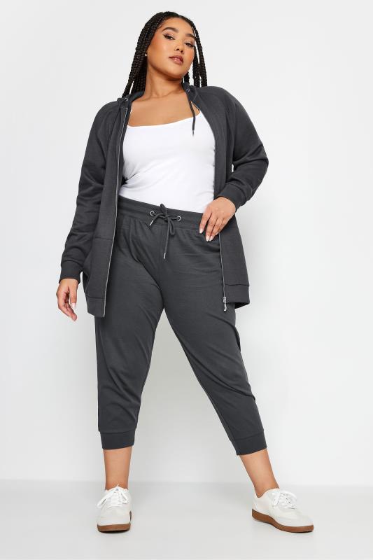 YOURS Plus Size Charcoal Grey Cropped Joggers | Yours Clothing 2