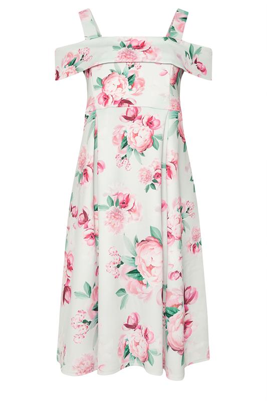 YOURS LONDON Plus Size Sage Green Cold Shoulder Floral Skater Dress | Yours Clothing 5