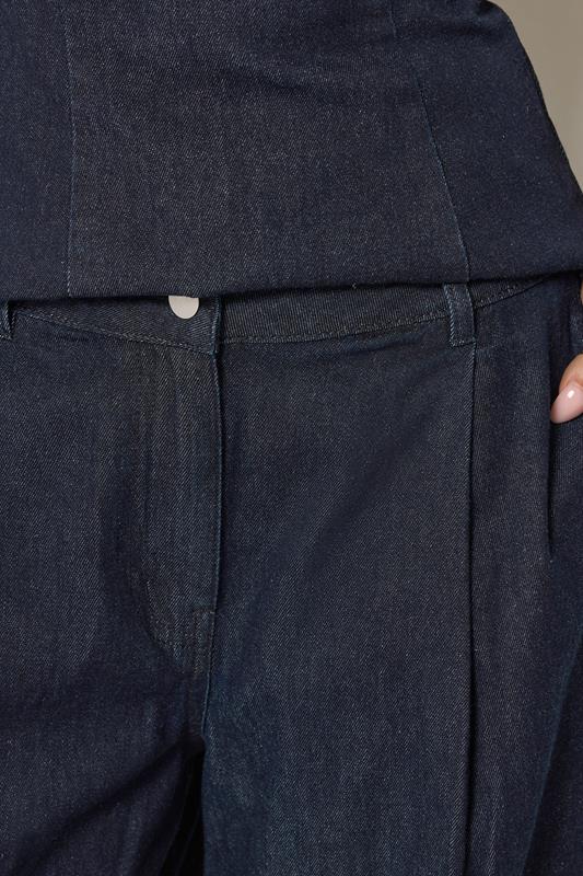PixieGirl Petite Women's Dark Blue Pleated Wide Leg Jeans | PixieGirl  4