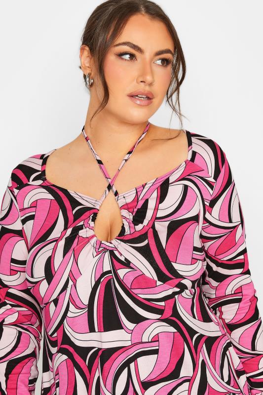 LIMITED COLLECTION Plus Size Pink Abstract Print Keyhole Tie Swing Top | Yours Clothing 4