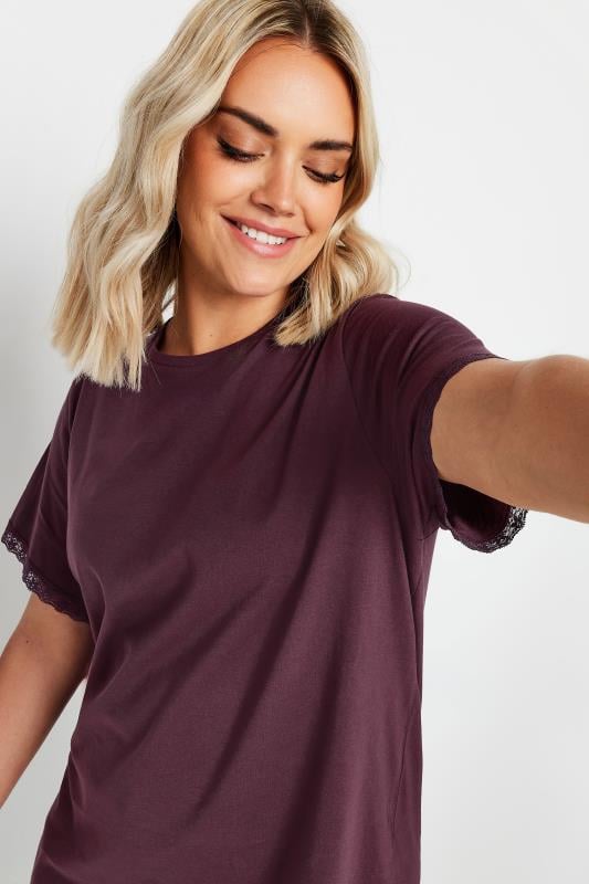 Plus Size  YOURS Curve Purple Lace Trim T-Shirt