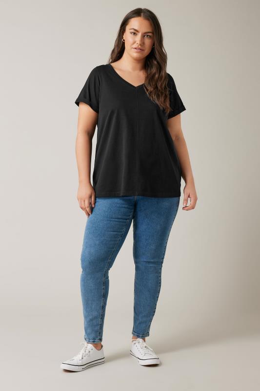 EVANS Plus Size Black Pure Cotton T-Shirt | Yours Curve 2