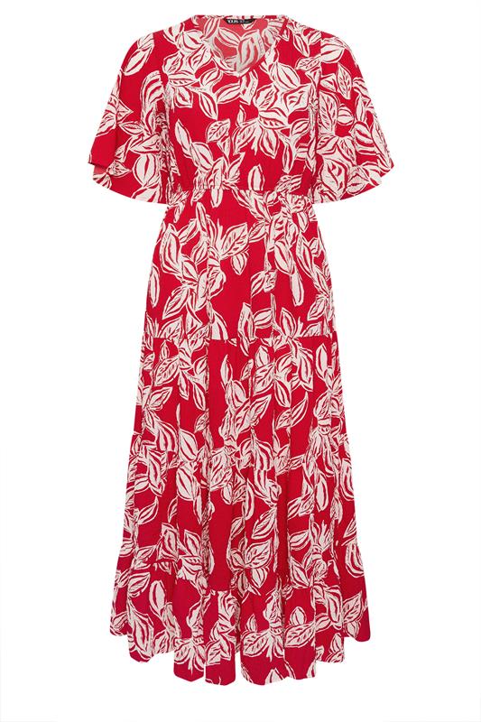 YOURS Plus Size Red Leaf Print Tiered Maxi Dress | Yours Clothing 5