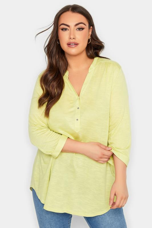 YOURS Plus Size Lime Green Half Placket Blouse | Yours Clothing  1
