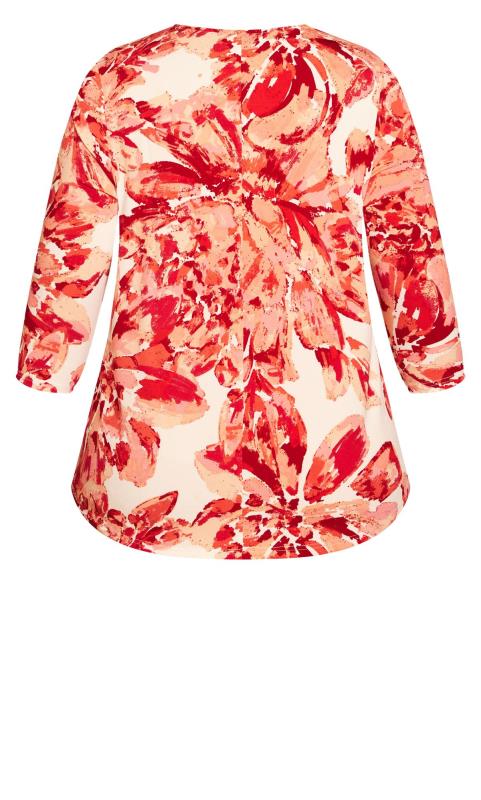Evans White & Red Floral Print Zip Neck Top 6