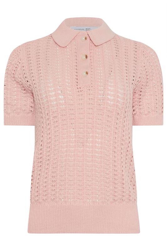 PixieGirl Petite Women's Pink Crochet Polo Top | PixieGirl 6