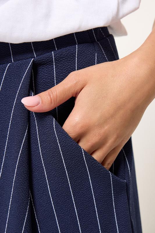PixieGirl Petite Womens Navy Blue Stripe Barrel Leg Trousers | PixieGirl 4